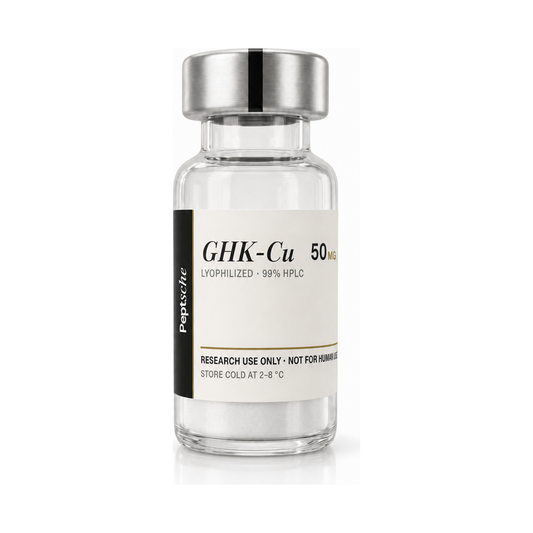 Peptsche GHK-Cu lyophilized research peptide vial, 99% HPLC purity